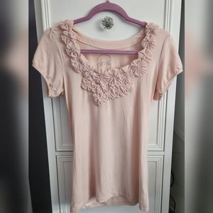 INC Pink Shirt Sleeve Shirt Flower Bead Detail Size S